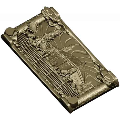 Деревенская усадьба с подсолнухами - 3D панно STL для ЧПУ