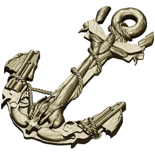 Sea Anchor with Moth - high-relief STL 3D model for CNC