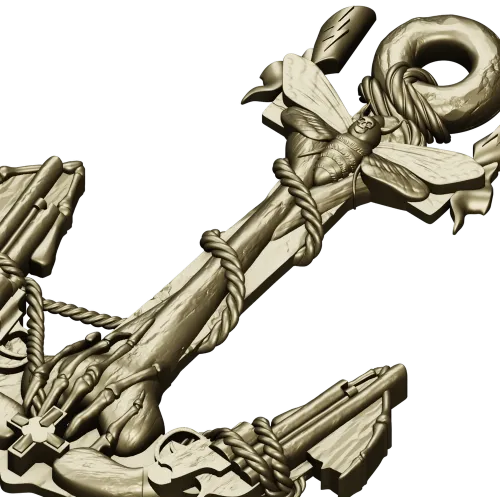 Sea Anchor with Moth - high-relief STL 3D model for CNC