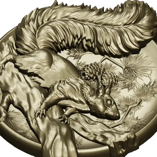 Squirrel Medallion STL - high-relief 3D model for CNC