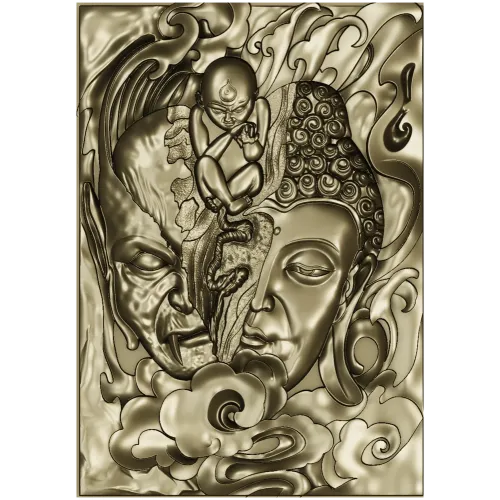 Buddha and Demon high-relief panel STL model for CNC