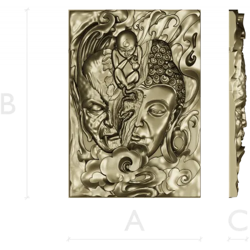 Buddha and Demon high-relief panel STL model for CNC