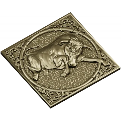 Бык в орнаментальной рамке - STL рельеф для ЧПУ