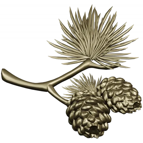Pine Sprig with Cones - Detailed STL 3D Model for CNC
