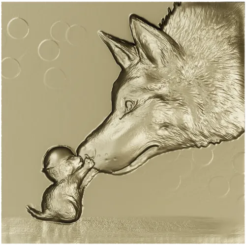 Wolf and Pup bas-relief STL for CNC