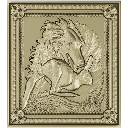 Wolf and Hare High-Relief Panel STL