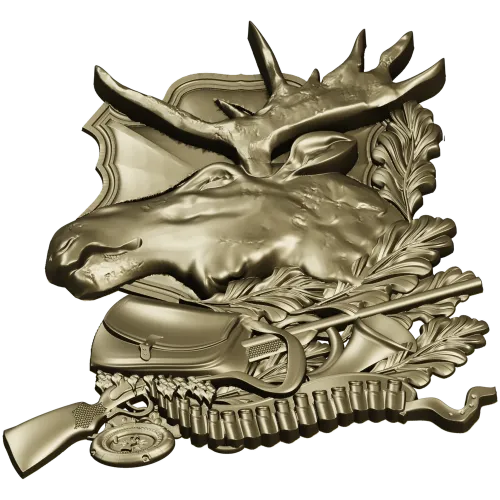 Охотничий трофей - барельеф головы лося в щите (STL)