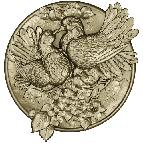Doves of Spring - high-relief round medallion STL for CNC
