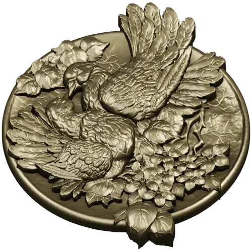 Doves of Spring - high-relief round medallion STL for CNC