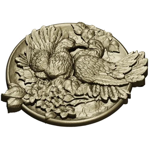 Doves of Spring - high-relief round medallion STL for CNC