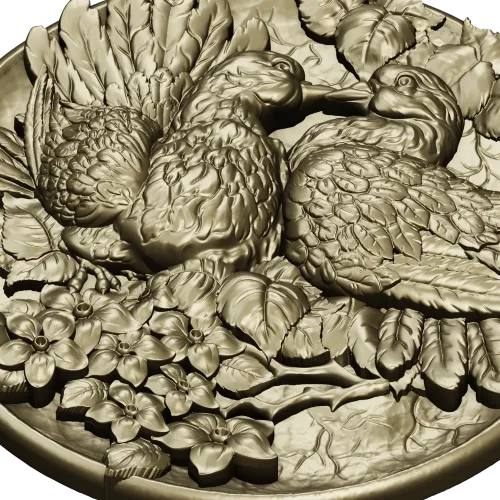 Doves of Spring - high-relief round medallion STL for CNC