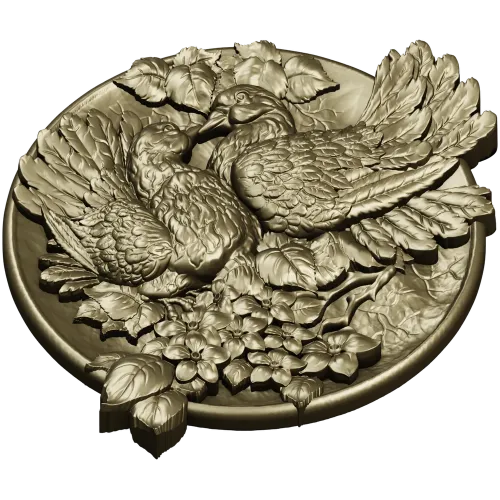 Doves of Spring - high-relief round medallion STL for CNC