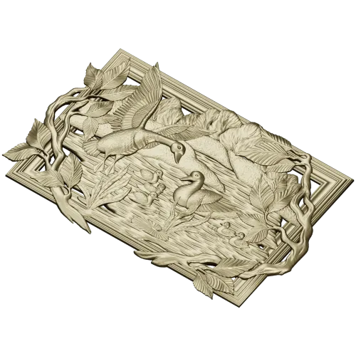 Geese on the Lake - high-relief STL panel for CNC