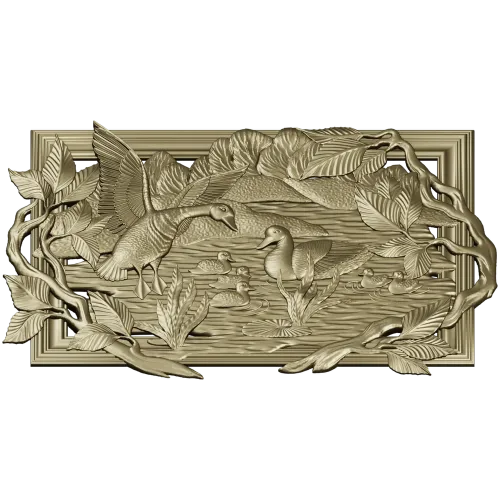 Geese on the Lake - high-relief STL panel for CNC