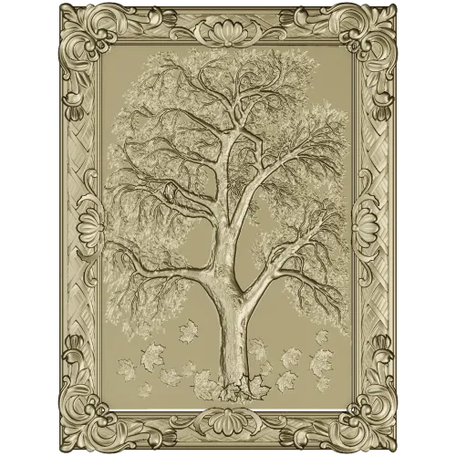 Tree relief panel STL for CNC milling - ornate framed tree