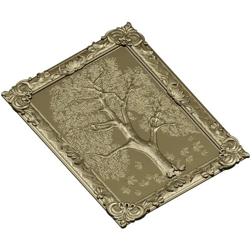 Tree relief panel STL for CNC milling - ornate framed tree