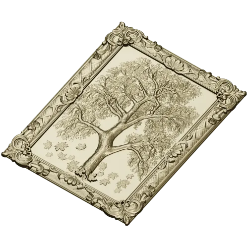 Tree relief panel STL for CNC milling - ornate framed tree