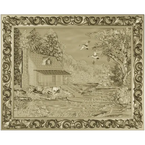 Forest Cabin Relief - detailed STL panel for CNC