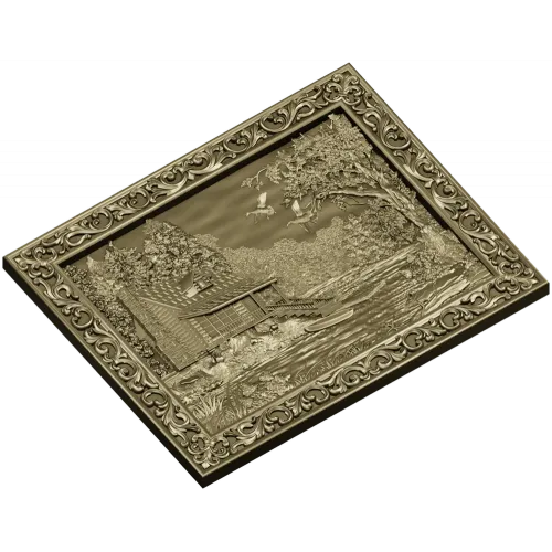 Forest Cabin Relief - detailed STL panel for CNC