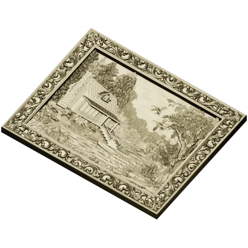 Forest Cabin Relief - detailed STL panel for CNC