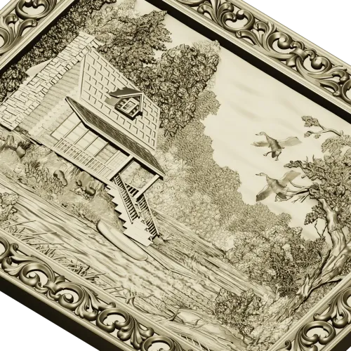 Forest Cabin Relief - detailed STL panel for CNC