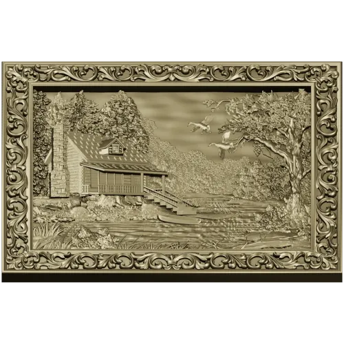 Forest Cabin Relief - detailed STL panel for CNC