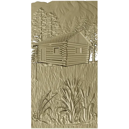 Forest Cabin Relief - STL 3D model for CNC carving