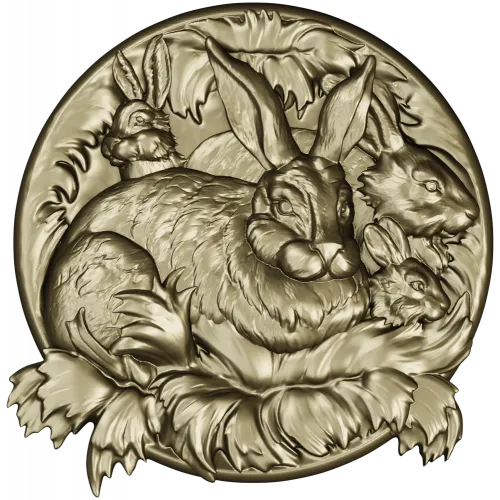 Hare Family Medallion - high-relief STL for CNC carving