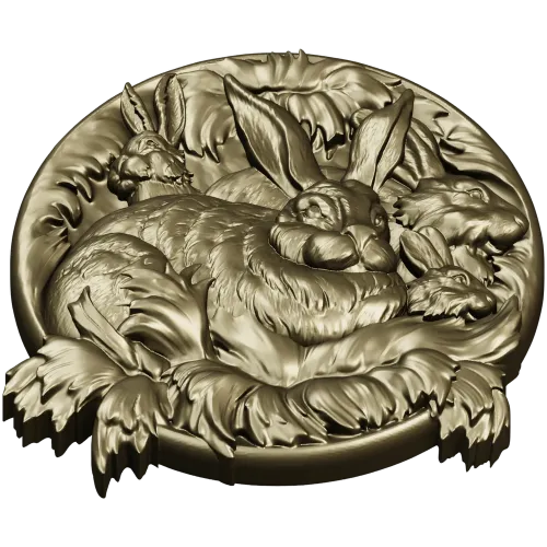 Hare Family Medallion - high-relief STL for CNC carving