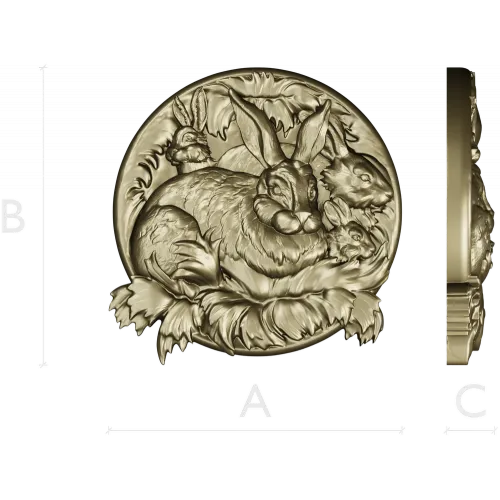 Hare Family Medallion - high-relief STL for CNC carving