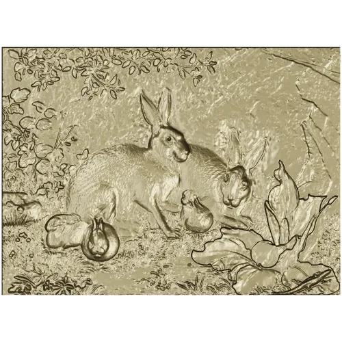 Rabbit Family Bas-Relief STL 3D Model for CNC