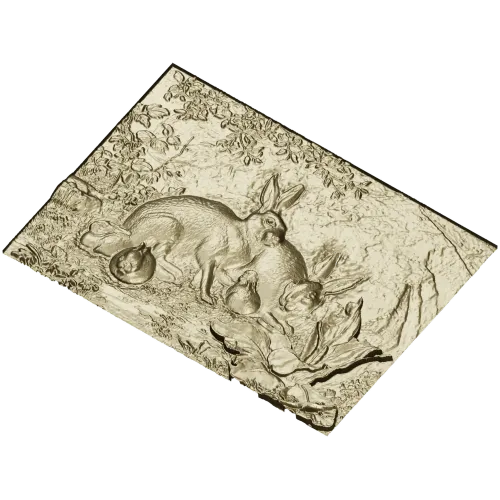Rabbit Family Bas-Relief STL 3D Model for CNC