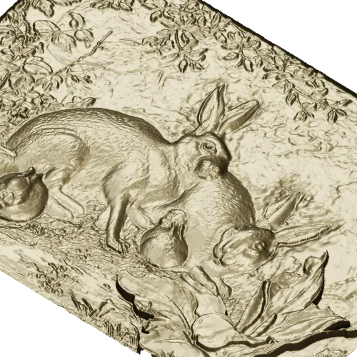 Rabbit Family Bas-Relief STL 3D Model for CNC