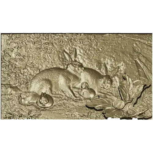 Rabbit Family Bas-Relief STL 3D Model for CNC