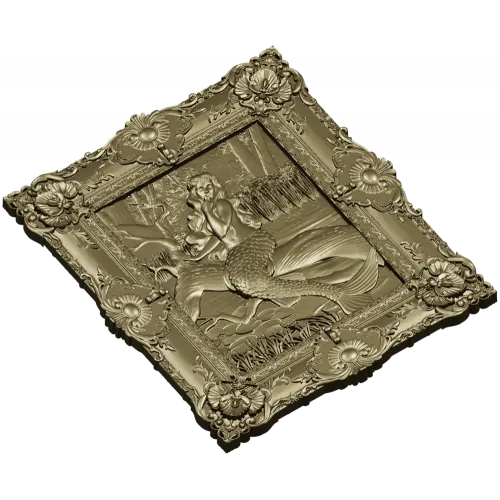 Русалка в камышах - рельеф в раме (3D модель STL для ЧПУ)