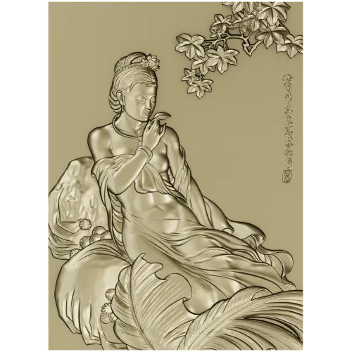 Lotus Serenity - high-relief Chinese beauty 3D model (STL) for CNC