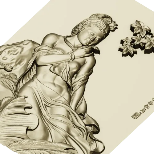 Lotus Serenity - high-relief Chinese beauty 3D model (STL) for CNC