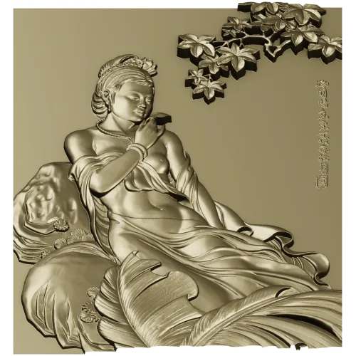 Lotus Serenity - high-relief Chinese beauty 3D model (STL) for CNC