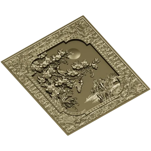 Резное панно "Цветущая ветвь с птицей" - 3D модель STL для ЧПУ