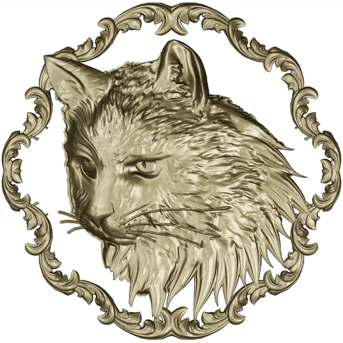 Cat Head Medallion STL - Detailed Bas-Relief for CNC