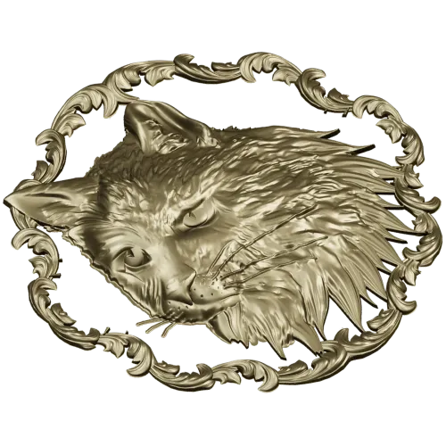 Cat Head Medallion STL - Detailed Bas-Relief for CNC