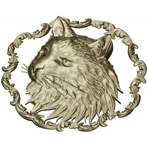 Cat Head Medallion STL - Detailed Bas-Relief for CNC