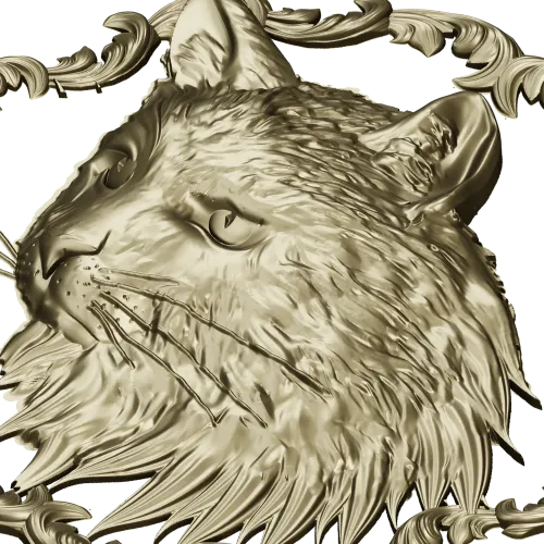Cat Head Medallion STL - Detailed Bas-Relief for CNC