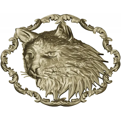 Cat Head Medallion STL - Detailed Bas-Relief for CNC