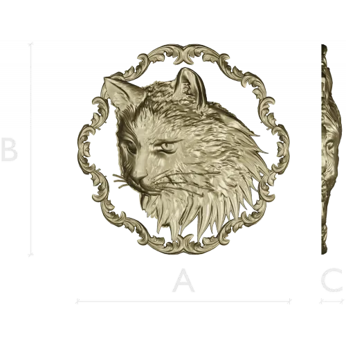 Cat Head Medallion STL - Detailed Bas-Relief for CNC