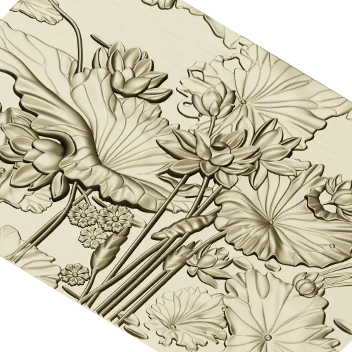 Lotus Pond Relief - detailed STL 3D model for CNC carving