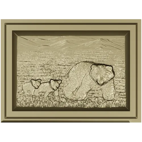 Bear family bas-relief STL for CNC