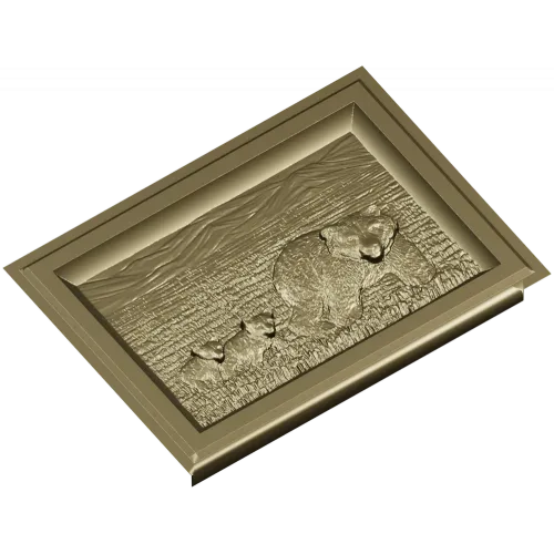 Bear family bas-relief STL for CNC