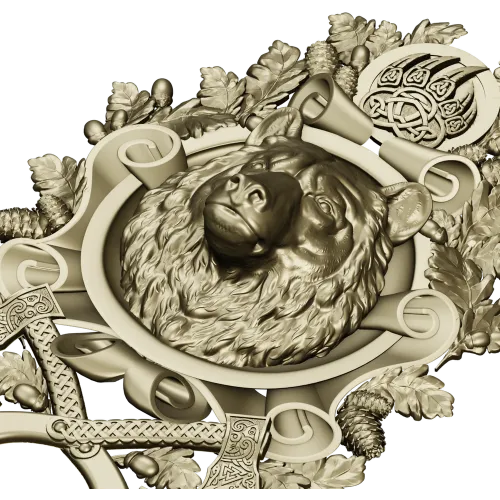 Guardian Bear Crest - high-relief STL 3D model for CNC