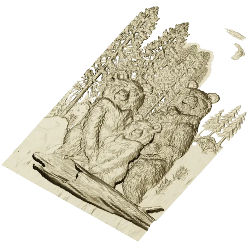 Медвежья семья - детализированная 3D модель STL для ЧПУ